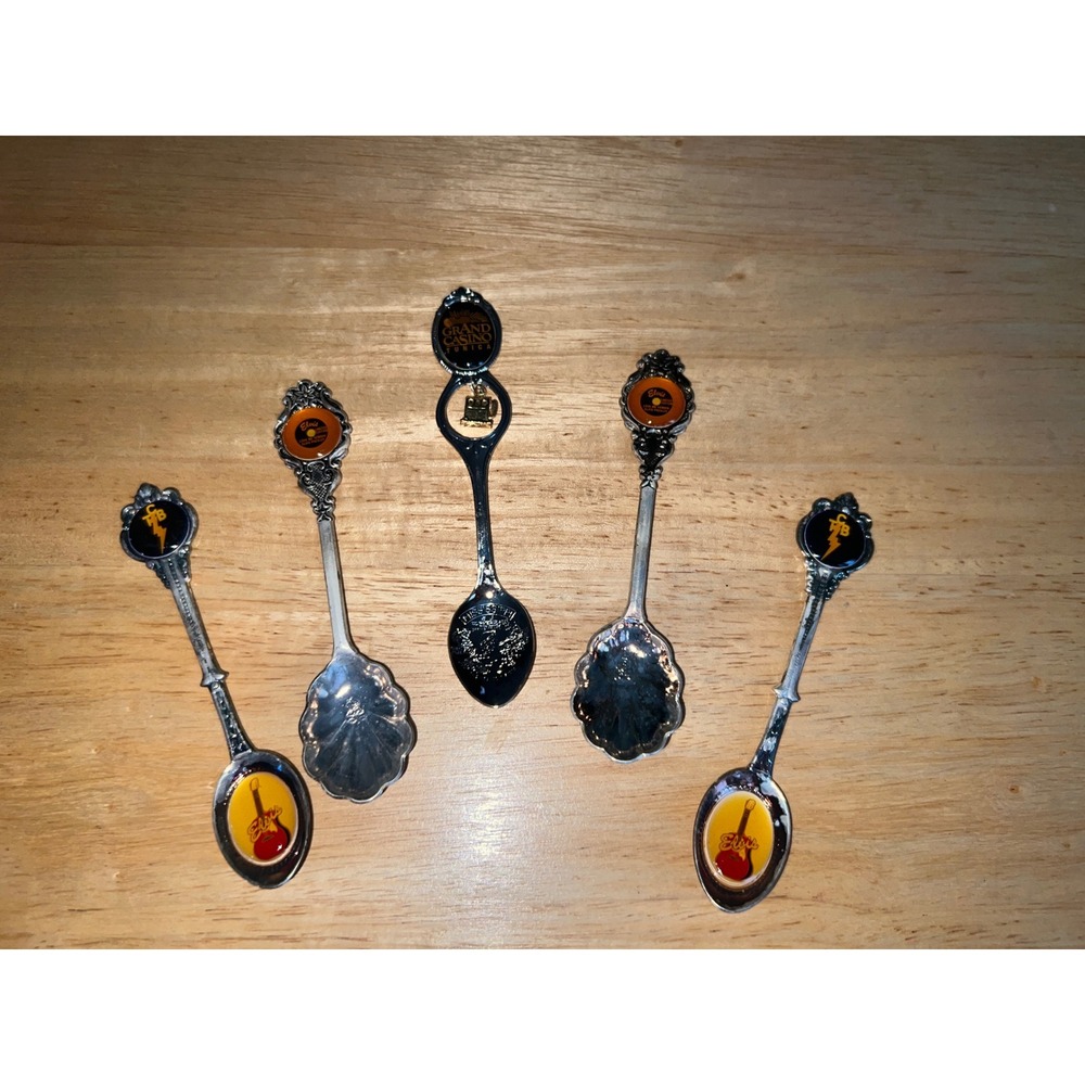 Elvis‎ Presley Souvenir Spoon Set 5pc Silver Gold TCB Record Mississippi Good